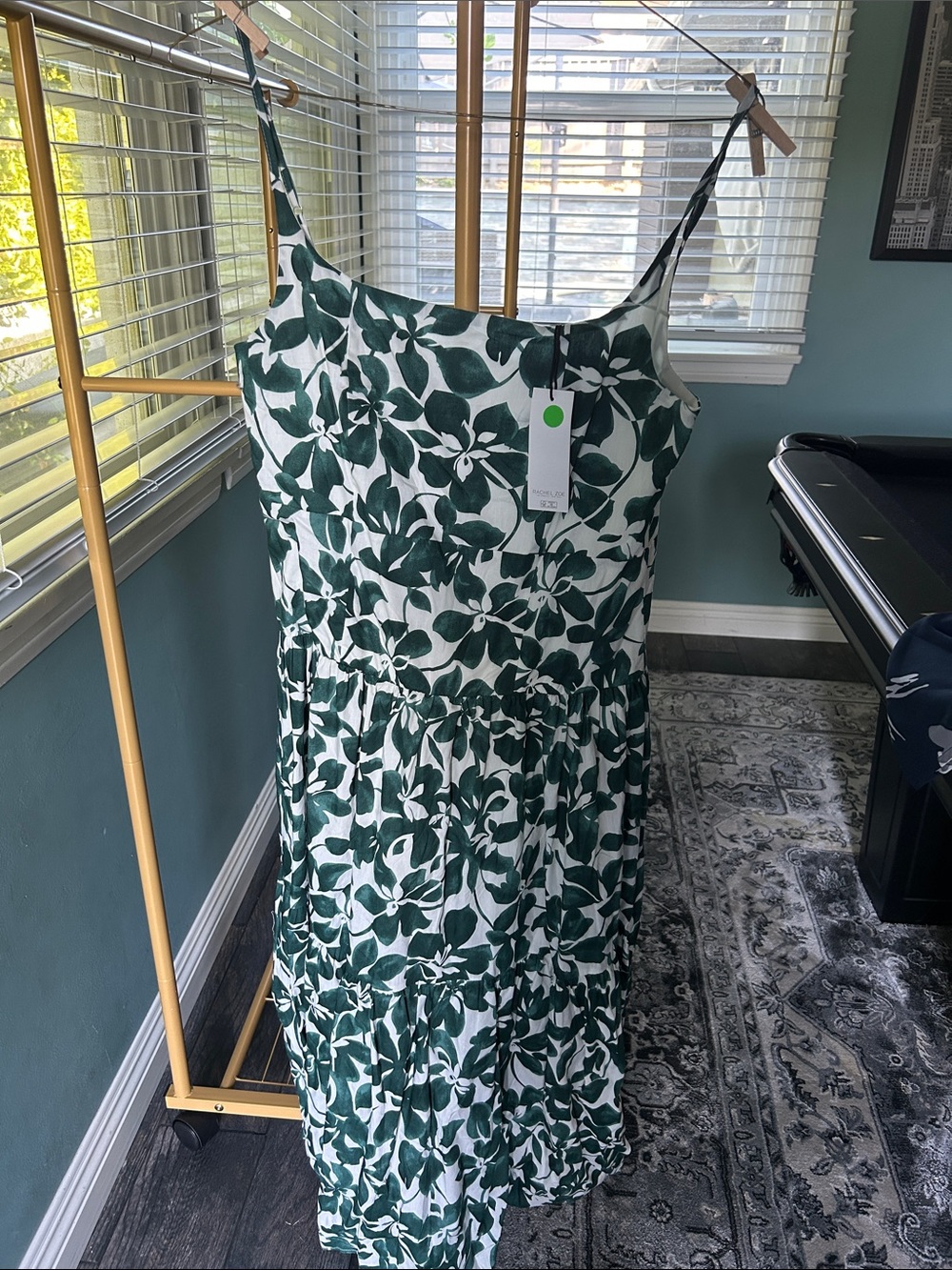 Rachel Zoe White and Dark Green Floral Spaghetti-Strap Midi Dress NWT Medium
